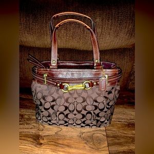 Coach Hampton Signature Satchel Bag #F15672. Dark Brown Canvas and Leather.